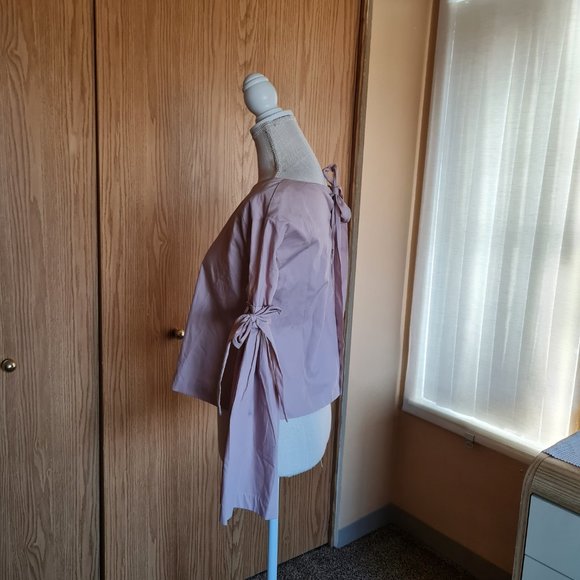 Free People Pink Mauve Bell Sleeve Cotton Blouse So Obviously Yours Flow NWT - Picture 6 of 10